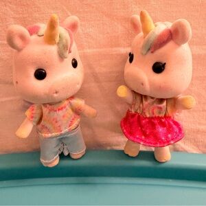 Mini Flocked Unicorn Figures Set Poseable Dollhouse Calico Critters Toy Pair